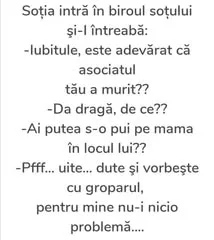 Sotia intra in biroul sotului si-l intreaba: -lubitule, este adevarat ca asociatul tau a mu...