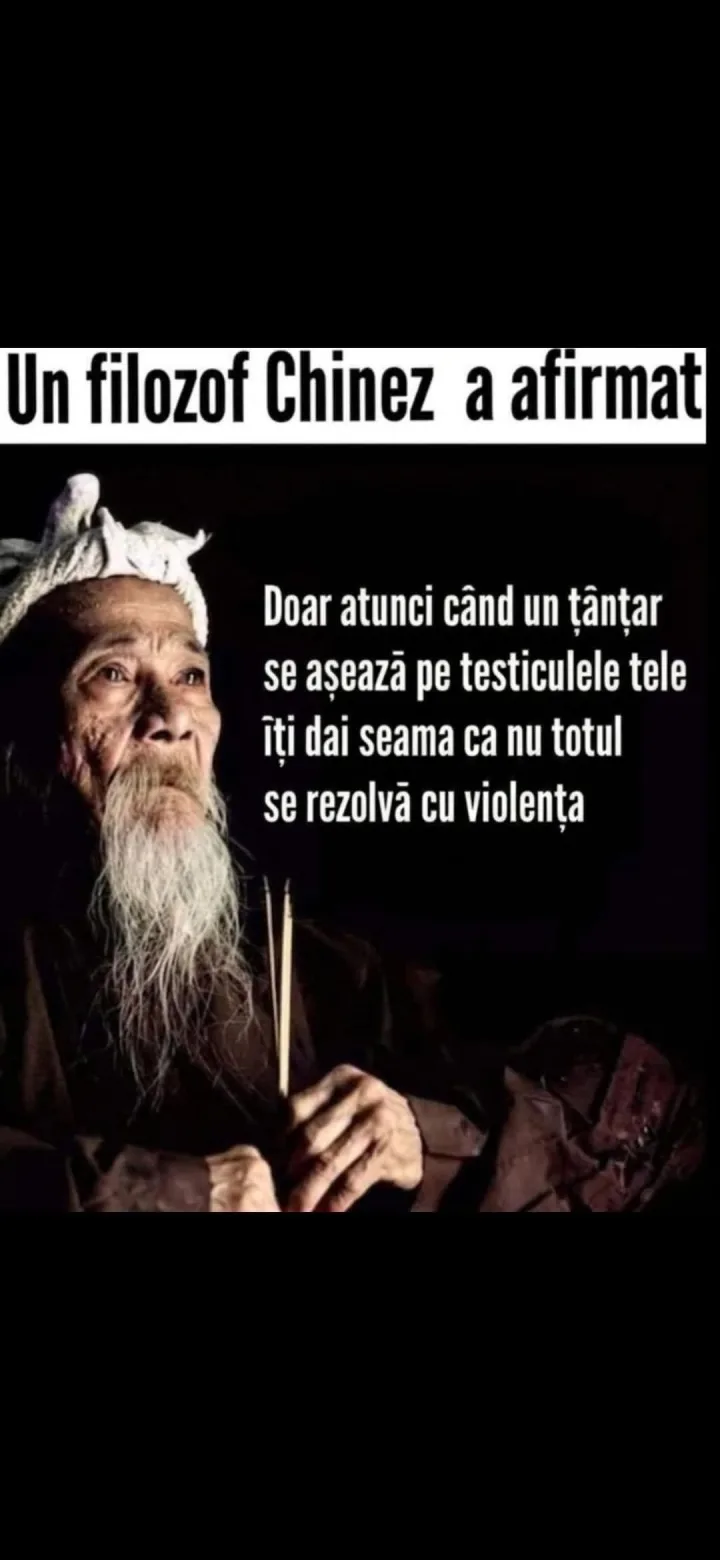 Un filozof Chinez a afirmat Doar atunci cand un tantar se aseaza pe testiculele tele iti da...