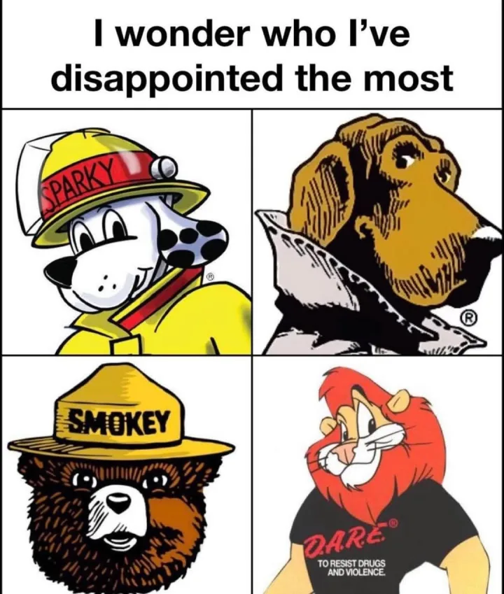 cu text I wonder who I ve disappointed the most PARKY SMOKEY DARE TORESISTDRUGS ANDVIOLENCE...