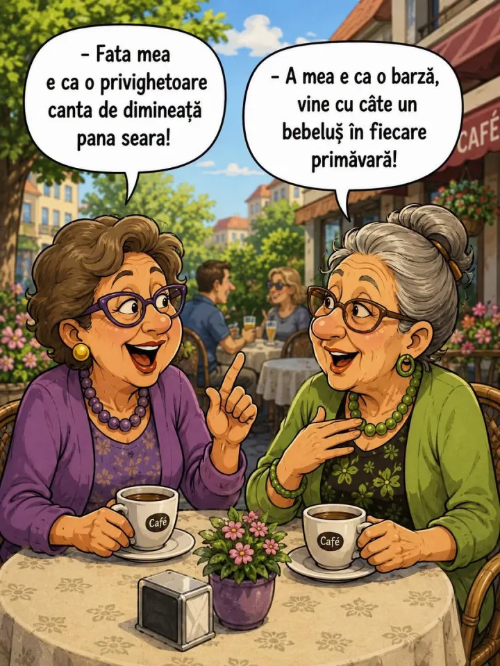 si -Fata mea e ca o privighetoare canta de dimineata pana seara! A mea e ca o barza, vine c...